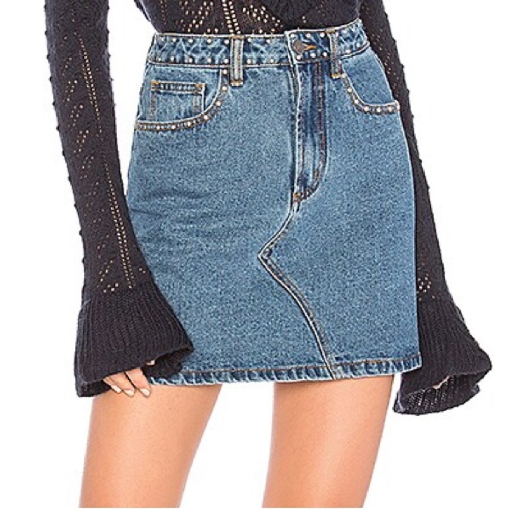 NWT MINKPINK x MP|D Women's Roller Studded 90s Y2K Blue Denim Mini Skirt — SMALL